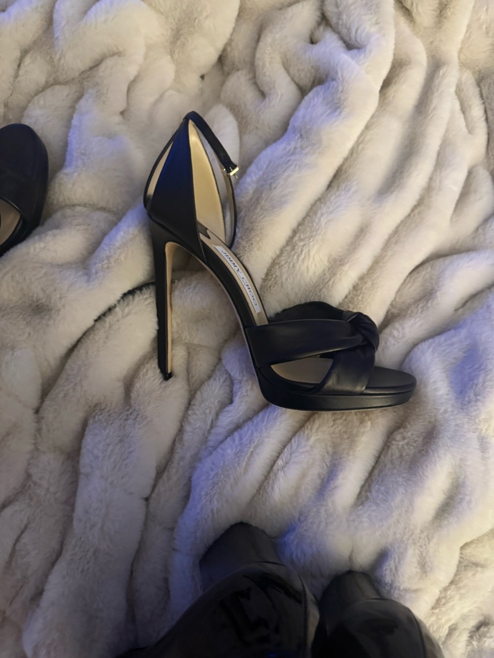 Jimmy Choo Black High Heel Knotted Leather Sandals -  Women 38.5